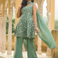 Janasya Sage Green Georgette Embroidered Kurta,Bottom & Dupatta | Swadesiicart