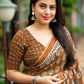 Mustard Poly Georgette Ajrak Saree with Unstitched Blouse - Hiral Fashion | Swadesiicart