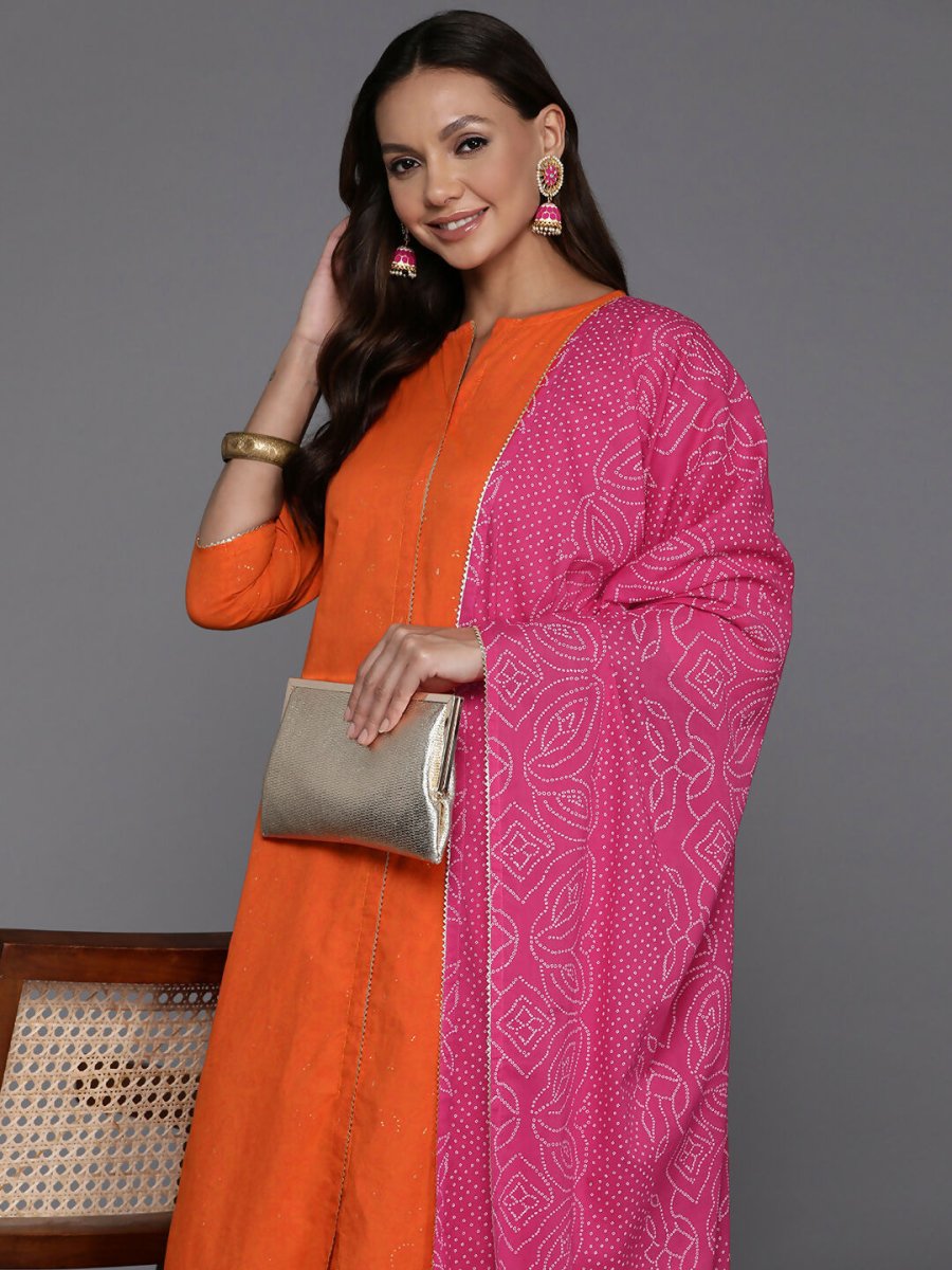 Ahalyaa Women's Traditional wear Kurta Set - Orange | Swadesiicart