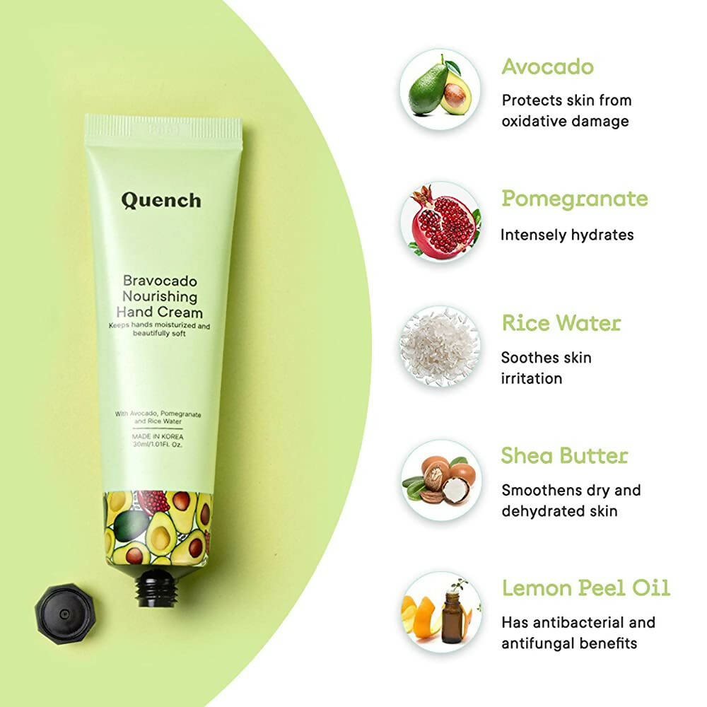 Quench Botanics Bravocado Nourishing Hand Cream With Avocado, Rice Water & Pomegranate, Korean Beauty | Swadesiicart
