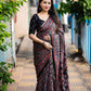 Black Cotton Blend Ajrak Saree with Unstitched Blouse - A2M
