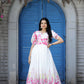 Jyoti Fashion Women's White Floral Digital Printed Chinon Anarkali Dress | Swadesiicart