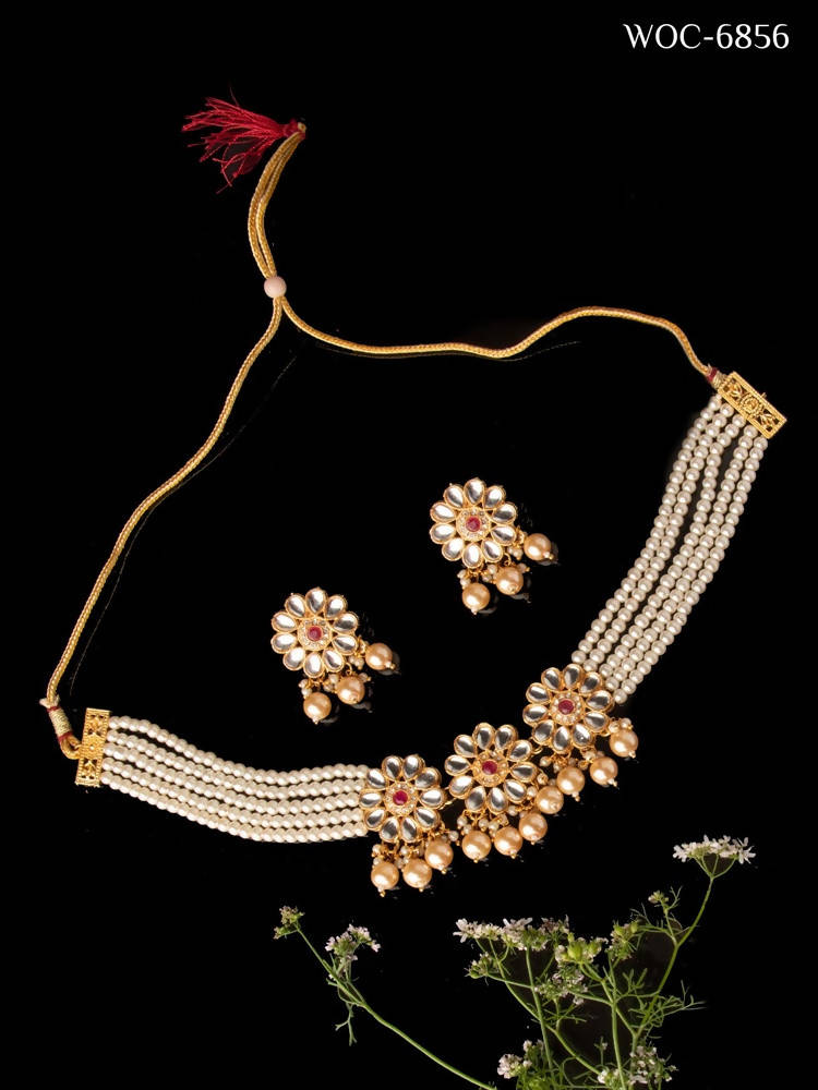 Mominos Fashion Johar Kamal Women's Golden Beads Pearls Gold-Polished Jewellery Set | Swadesiicart