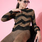 Women Black Acrylic Stripe & Solid Winter Co-Ord Set - Wool Trees - Swadesiicart