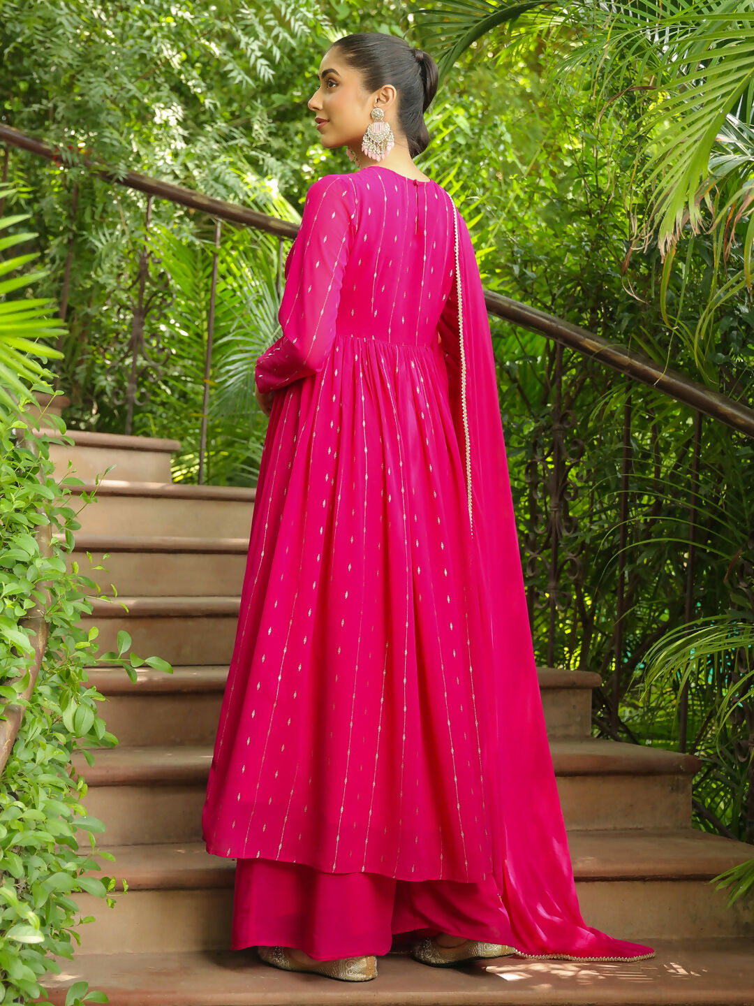 Janasya Pink Georgette Foil Print Kurta,Bottom & Dupatta | Swadesiicart