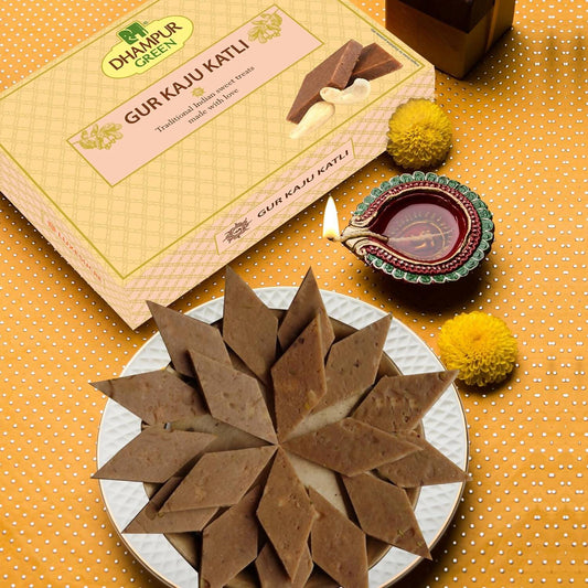 Dhampur Green Gur Kaju Katli | Swadesiicart