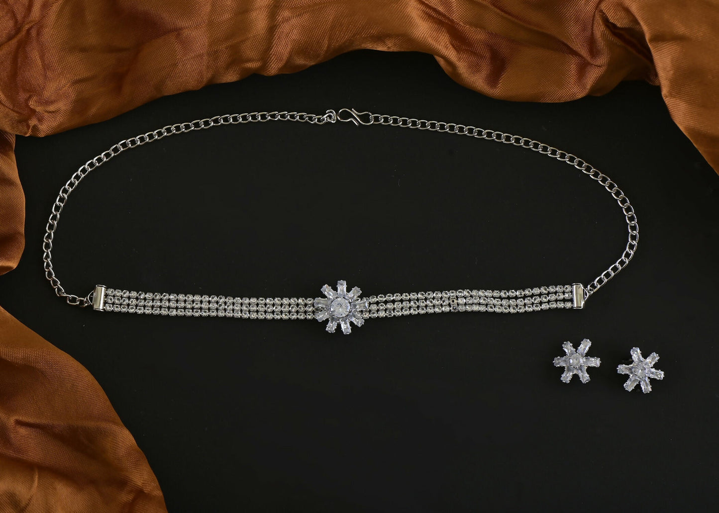 Joban Fashion Women Silver White Ad Necklace Set With Earrings - Swadesiicart