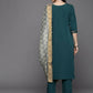 Ahalyaa Womens Dark Green Crepe Smoke Printed Kurta Pant Set With Dupatta | Swadesiicart
