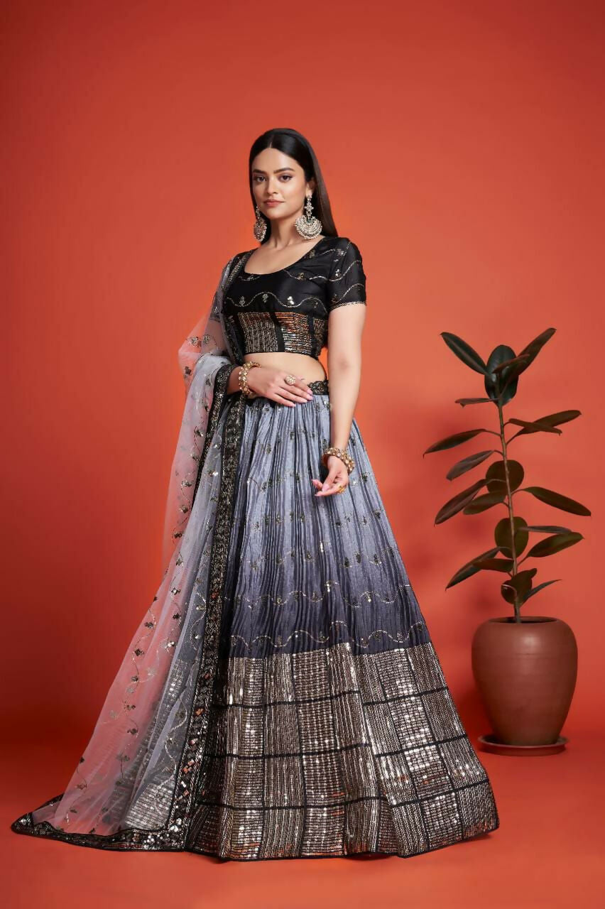 Jyoti Fashion Women's Black Heavy Chinon Sequins Embroidered Designer Lehenga Choli Set | Swadesiicart
