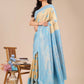 Astita Banarasi Silk Cream & Sky Blue Saree | Swadesiicart