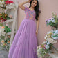 Jyoti Fashion Women's Purple Printed with Sequins Faux Georgette Anarkali Dress | Swadesiicart