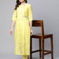 Ahalyaa Women Yellow Pure Cotton Printed Floral Kurta With Trousers | Swadesiicart