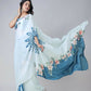 Vastranavya Icy Blue Freehand with Navy Starburst & Floral Print Ready to Wear Saree | Swadesiicart