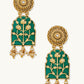 Nuyug 22K Gold-Plated Pearl Beaded Strings Green Enamel Pendant with Floral Motifs Necklace Set | Swadesiicart