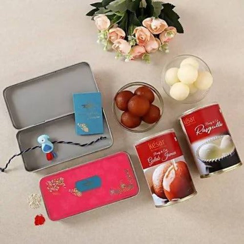 Kids Bird Rakhi With Rasgulla & Gulab Jamun Tin | Swadesiicart