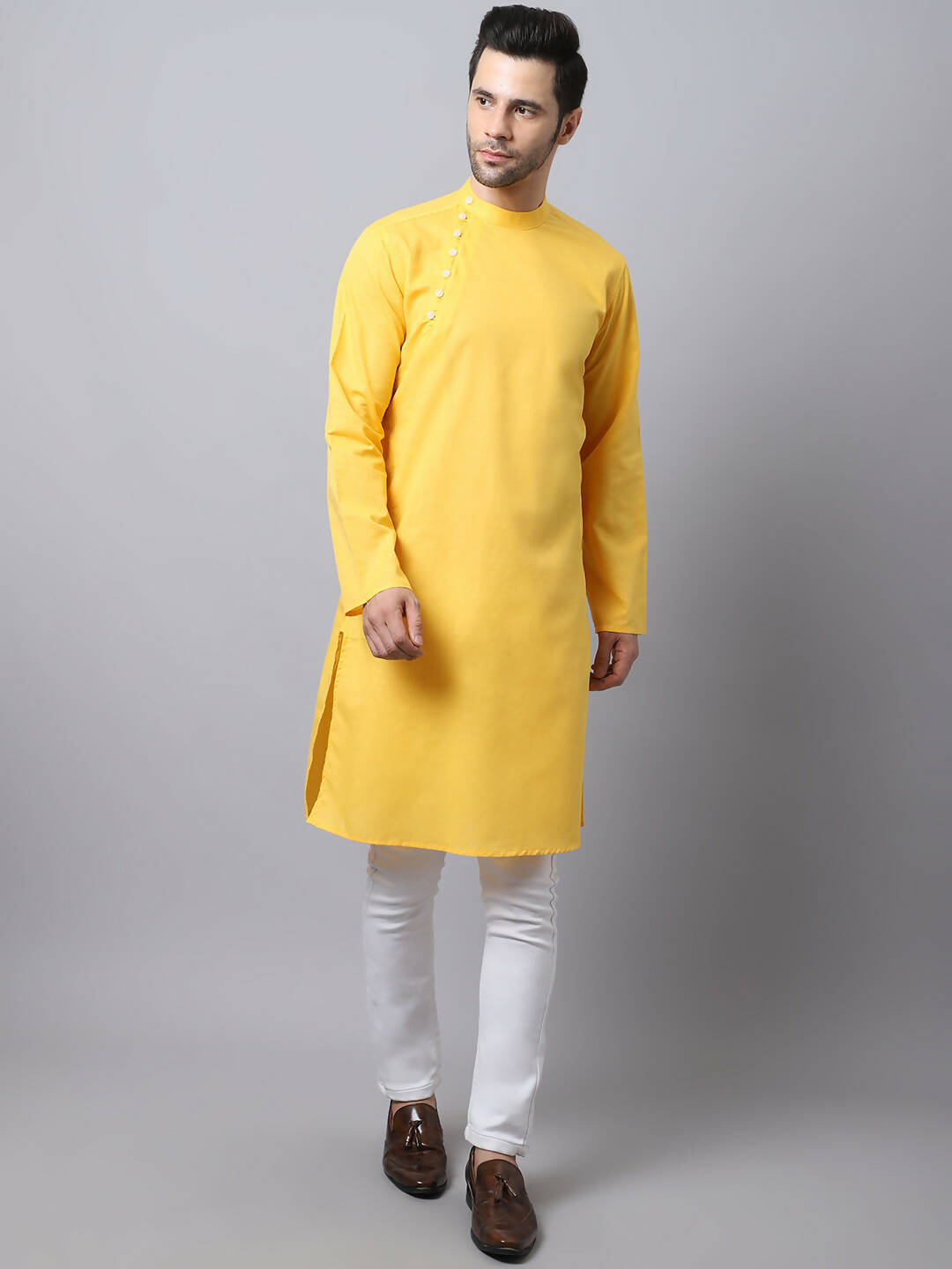 Even Apparels Yellow Pure Cotton Men's Kurta With Side Placket | Swadesiicart