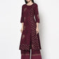 Aniyah Rayon Wine Color Block Print Straight Kurta Palazzo Set (AN-174K)