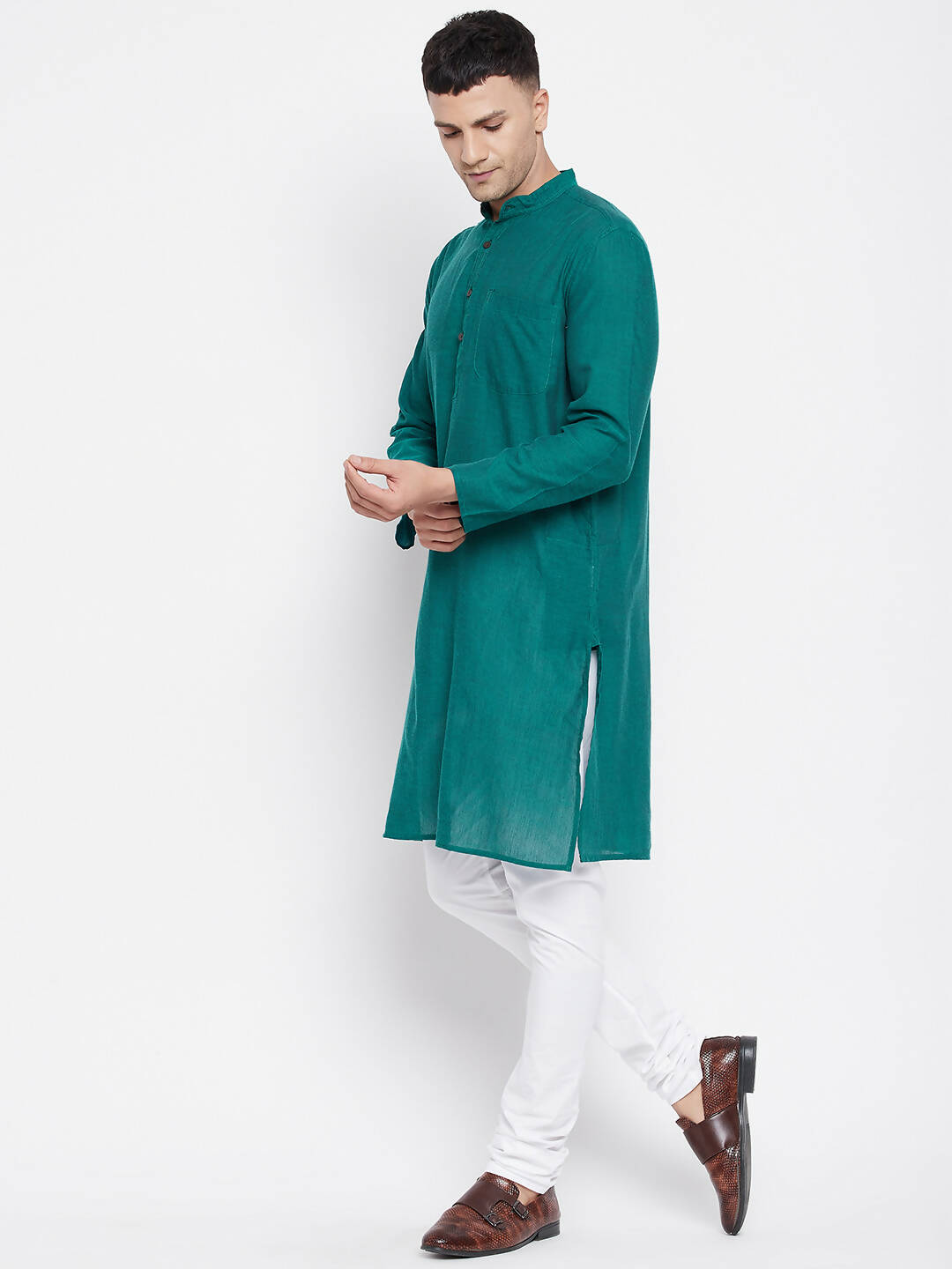 Even Apparels Green Rayon Men's Kurta With Band Collar | Swadesiicart