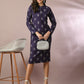 Myshka Women's Navy Blue Printed Round Neck Party Top With Skirt Co-ord set - Swadesiicart