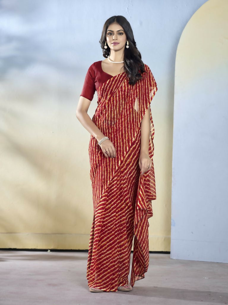 Maroon Georgette Designer Printed Ready to Wear Saree - Samyana | Swadesiicart