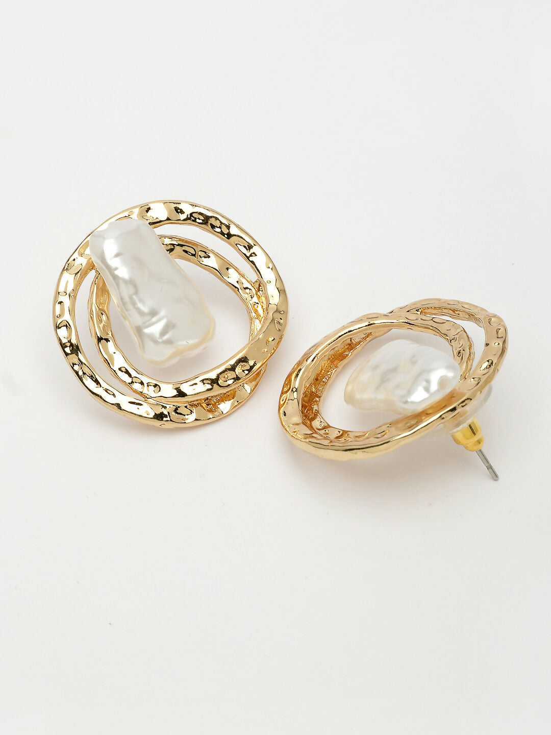NVR Women's White & Gold-Polished Circular Shape Studs Earring | Swadesiicart