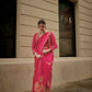 Dark Pink Weavead Thread & Zari Work, Handloom Weaving Banarasi Satin Silk Saree - Rajtex Kronicle Silk - Swadesiicart