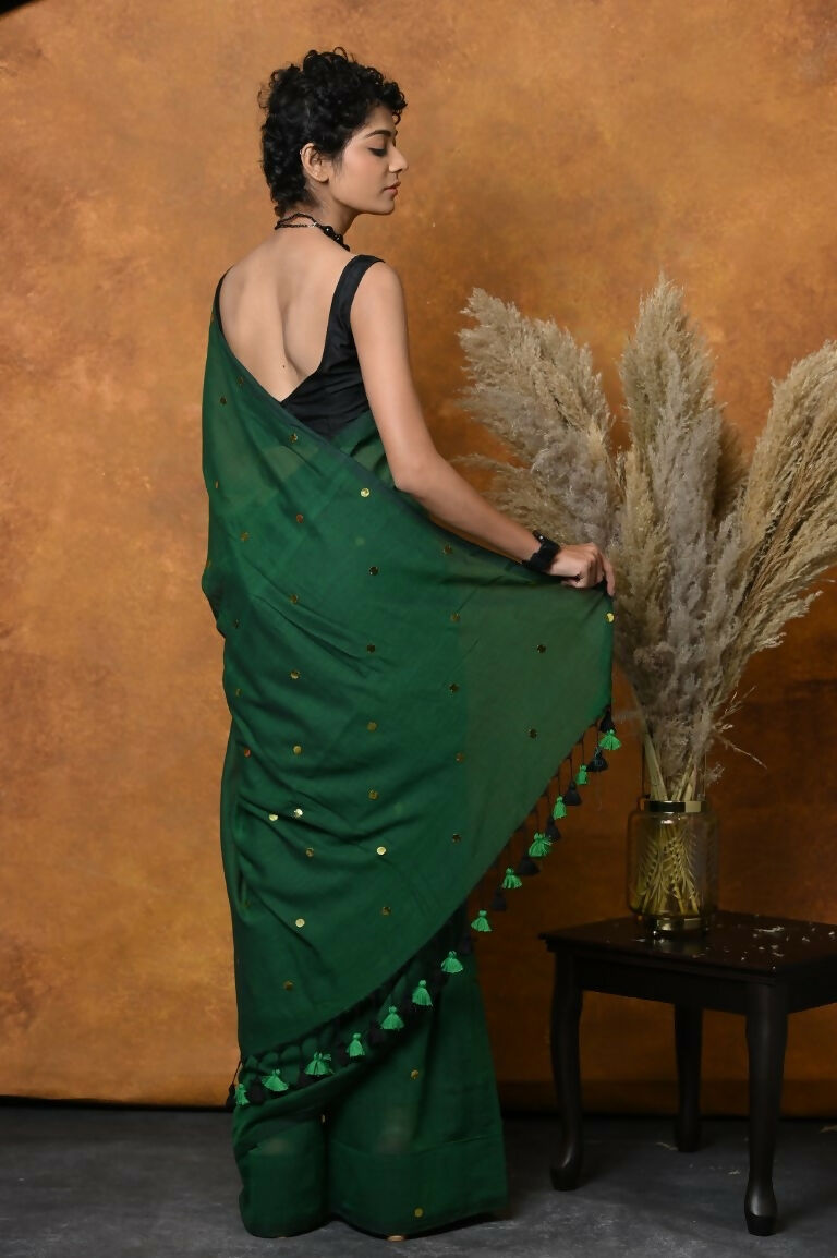 Very Much Indian Pure Mul Cotton Handloom Saree - Green | Swadesiicart