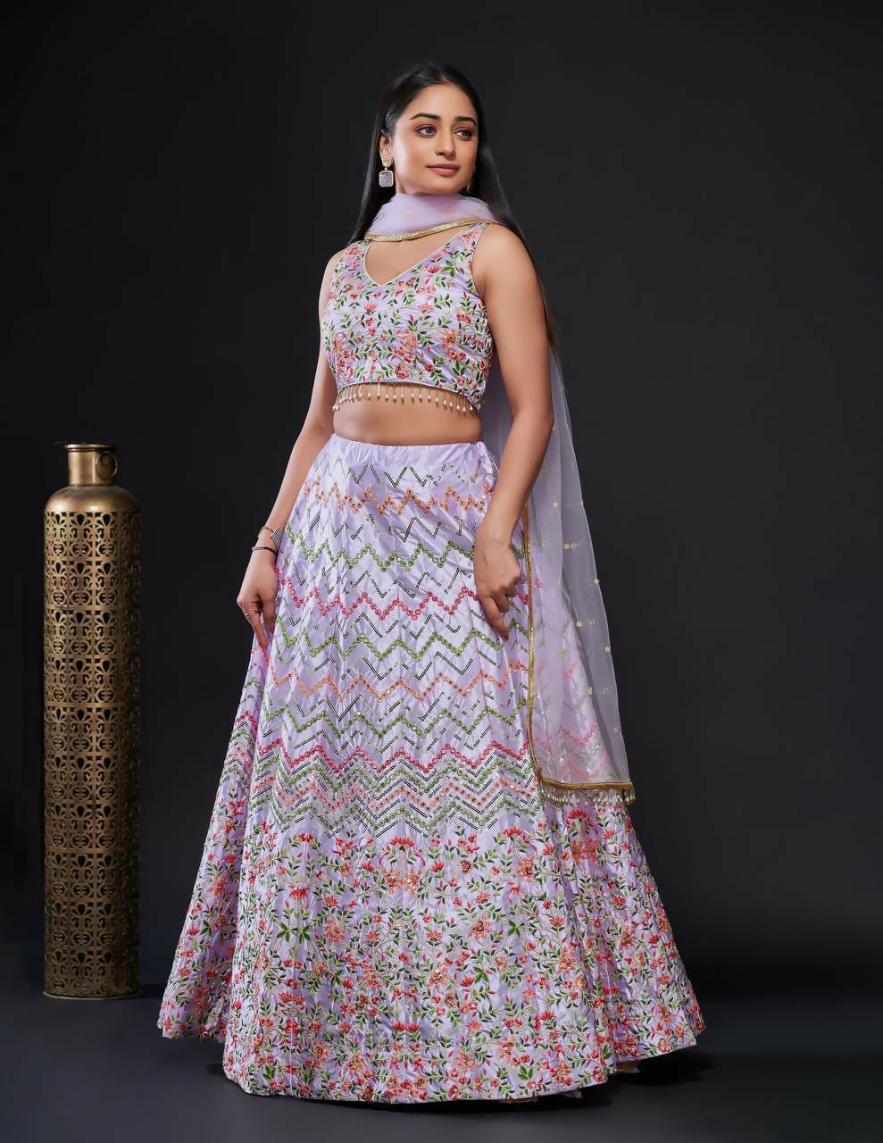 Jyoti Fashion Women's Light Purple Heavy Satin Silk Sequins with Thread Embroidered Designer Lehenga Choli Set | Swadesiicart