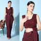 Maroon Imported Crush Lycra Texture Pattern Ready to Wear Saree with stitched Blouse - Nirvana | Swadesiicart
