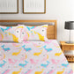 Home Sizzler Pink & White Cartoon Characters 210 TC Single Bedsheet with 1 Pillow Covers - Swadesiicart