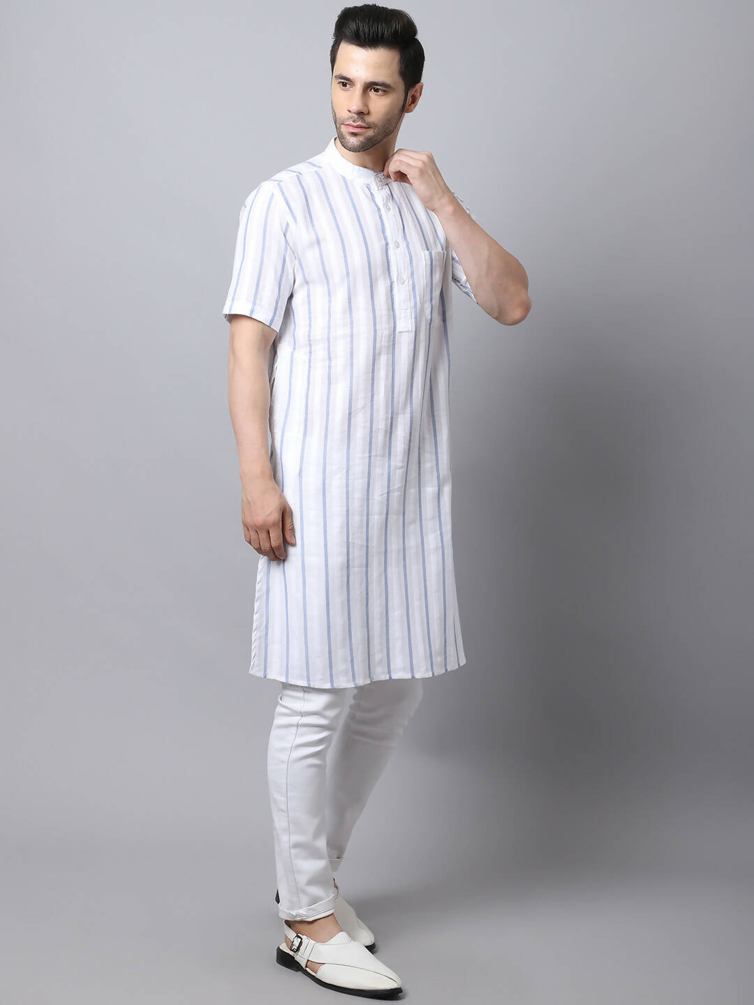 Even Apparels Beige Pure Cotton Men's Kurta With Band Collar | Swadesiicart