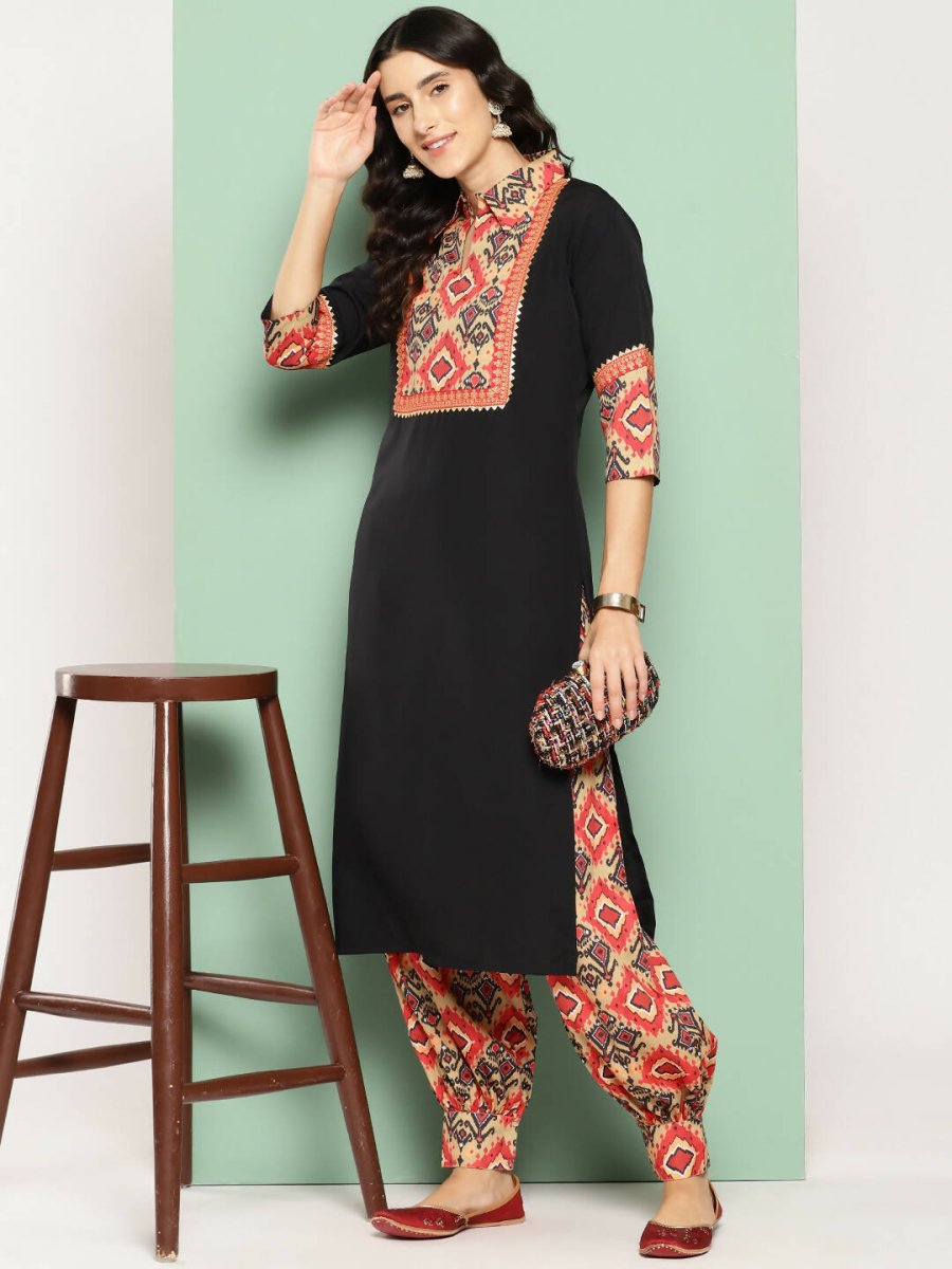 Ahalyaa Women's Traditional wear Kurta Set - Black | Swadesiicart