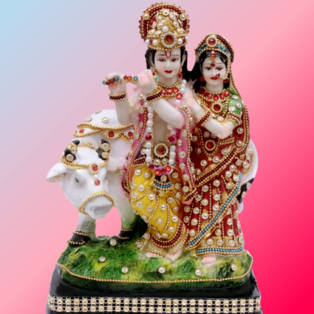 Buji Craft Radha Krishna Cow Idol - Swadesiicart