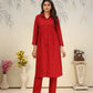 Jyoti Fashion Women's Red Rinkal Cotton Plain with Side Pocket Kurtis & Sets | Swadesiicart