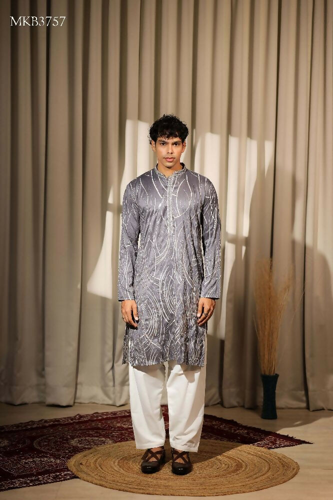 Bluish Grey Viscose Designer Embroidery Work Kurta Set - Mahotsav
