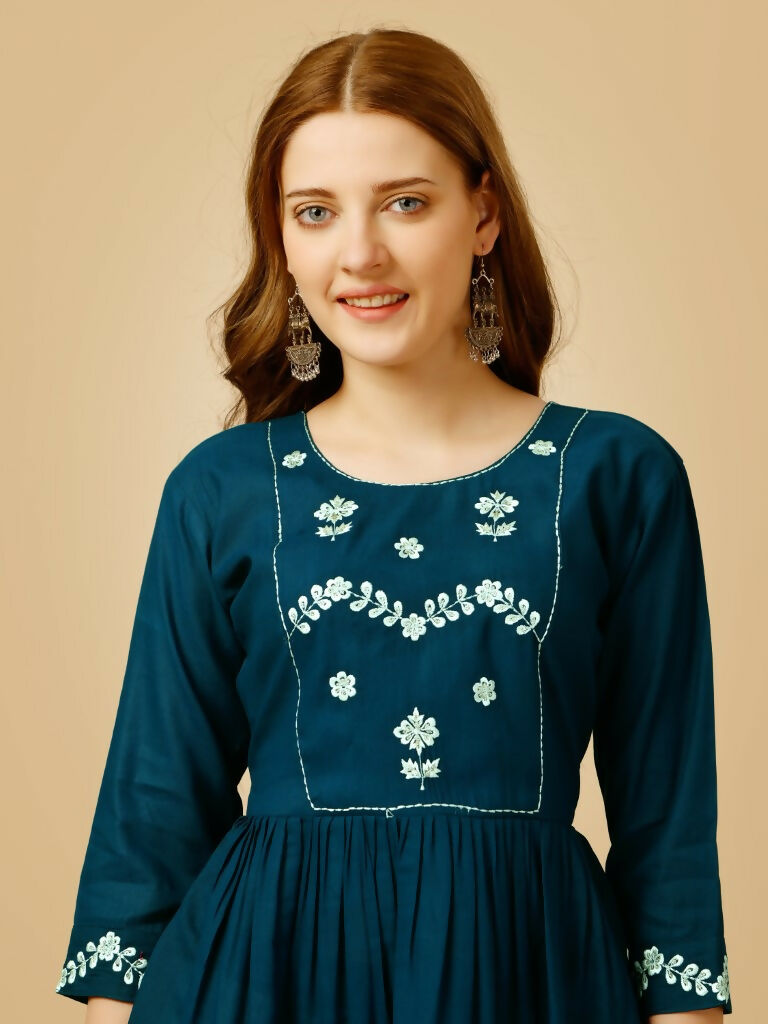 Jyoti Fashion Women's Blue Viscose Rayon Embroidered Casual Top | Swadesiicart