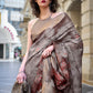 Lovely Brown & Grey Polly Brasso Designer Saree - Emponline | Swadesiicart