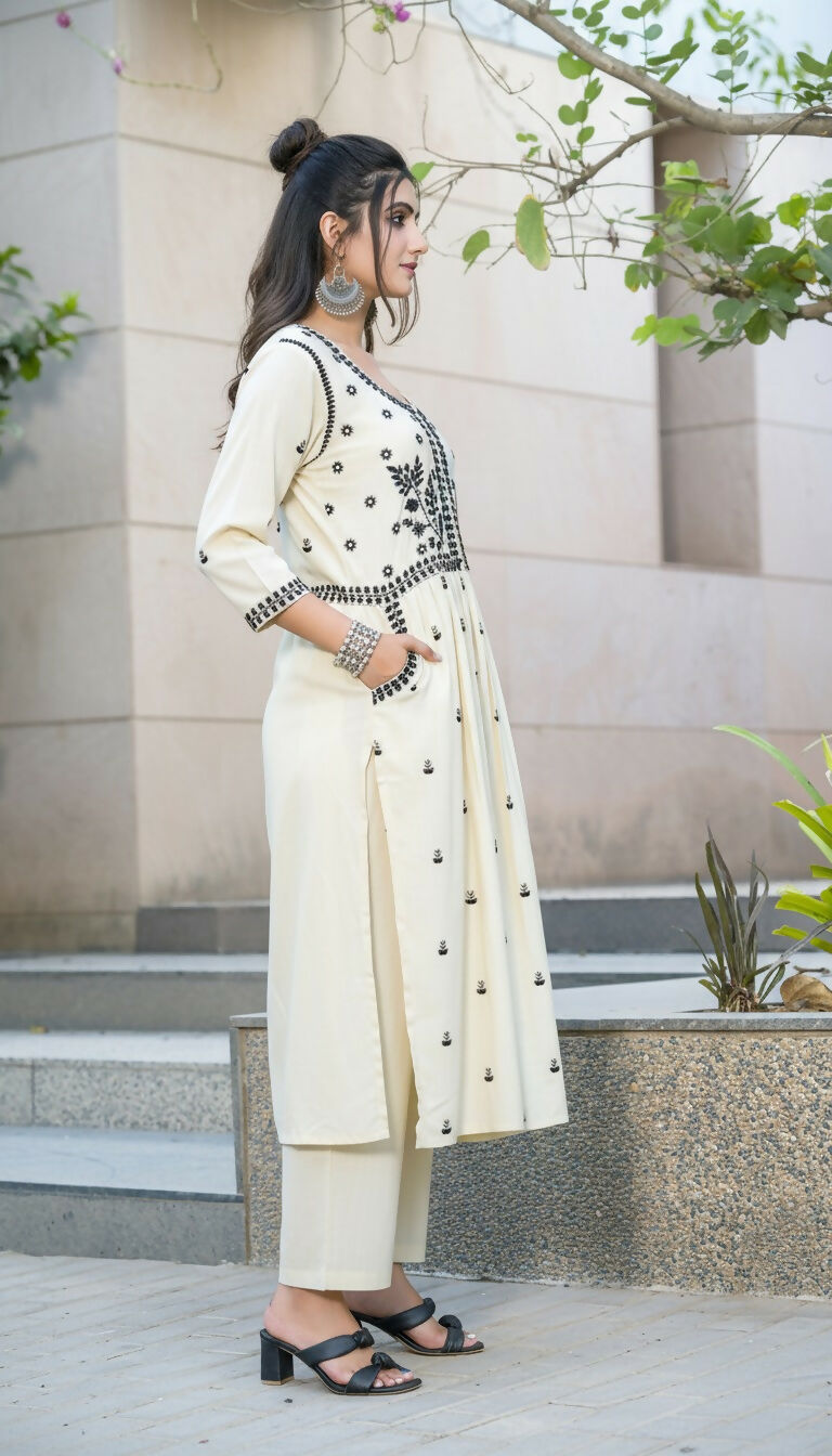 BulBul Meenaxi Beige Rayon Kurta Set - Swadesiicart