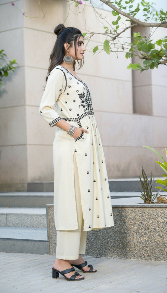 BulBul Meenaxi Beige Rayon Kurta Set - Swadesiicart