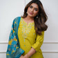 The52 Lemon Beautiful Embroidered Viscose Chanderi Fabric Straight Kurta Pant with Dupatta Set - Swadesiicart