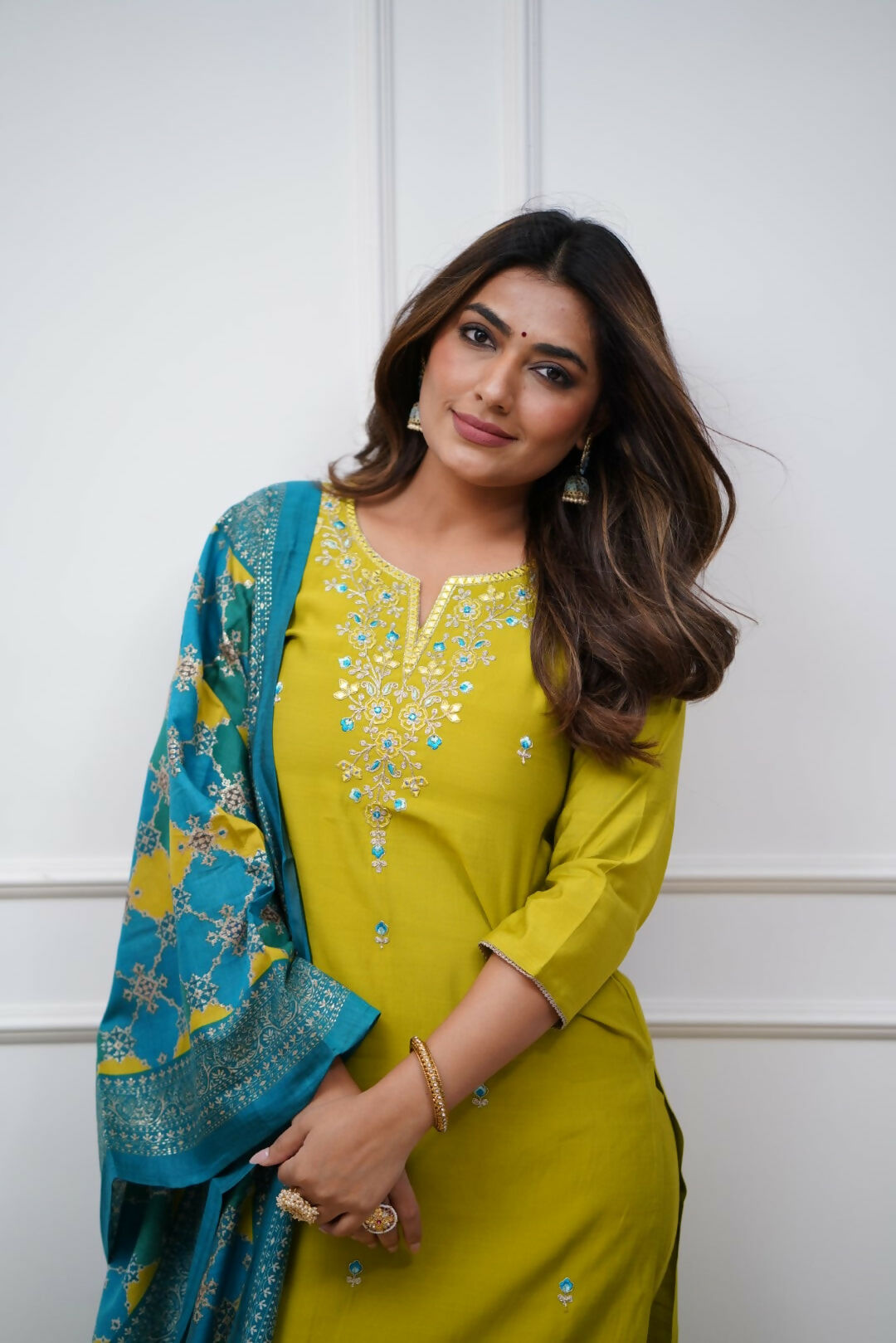 The52 Lemon Beautiful Embroidered Viscose Chanderi Fabric Straight Kurta Pant with Dupatta Set - Swadesiicart