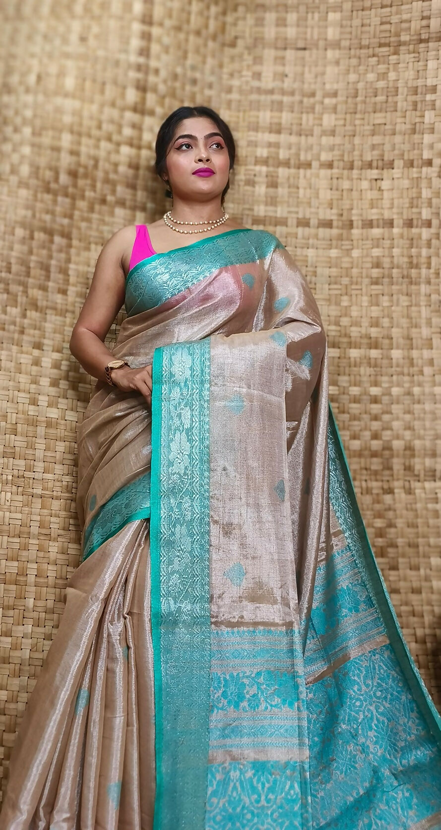Exclusive Collection Light Coffee Beautiful Tissue Benarasi Saree - Swadesiicart