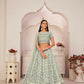 Aastha Fashion Turquoise Green Butterfly Net White Cotton Thread Work, Zari Work And Sandwich Sequence Work Embroidery Wedding Wear Lehenga Choli