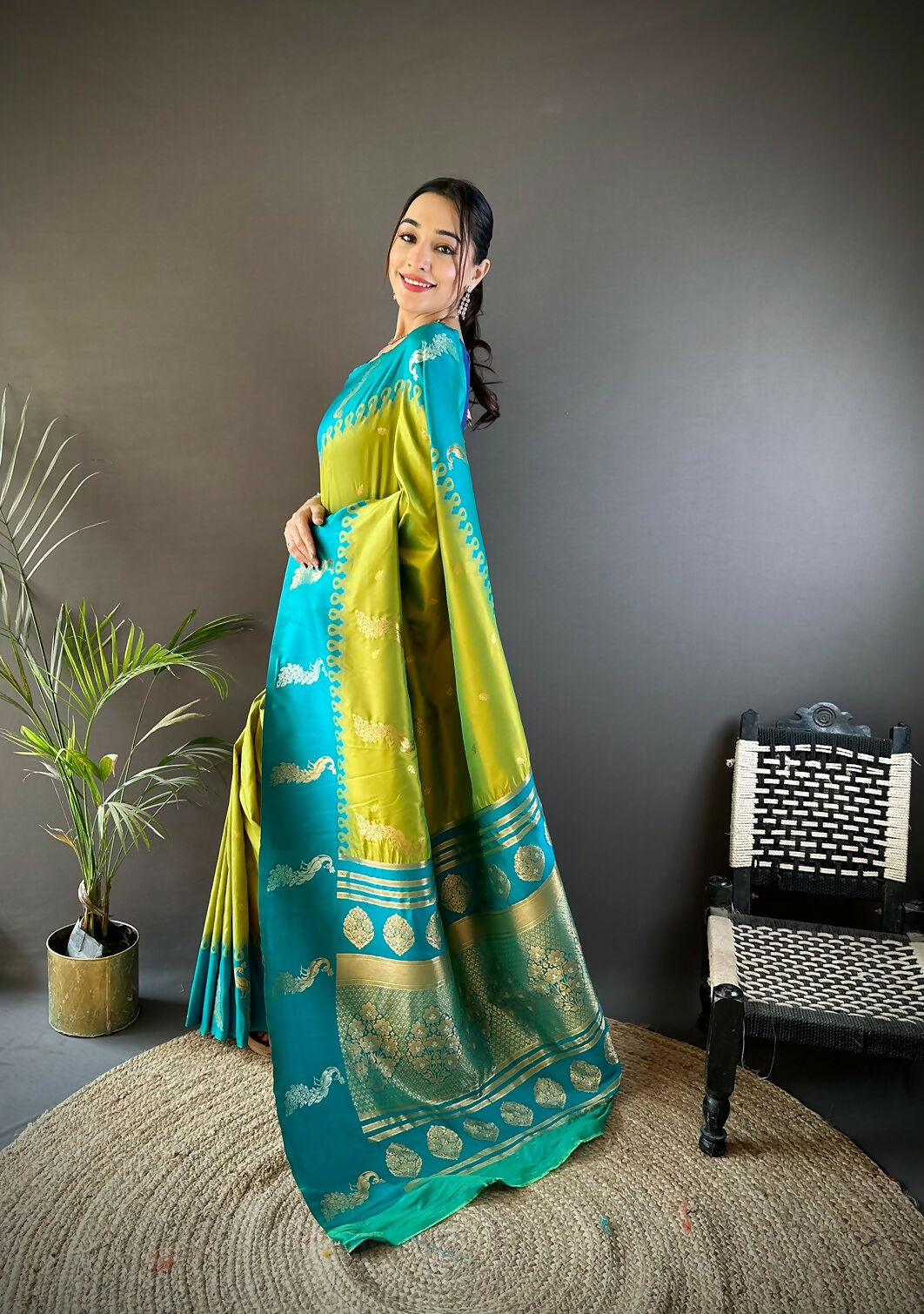 Joban Fashion Teal Peacock,Butti Banarasi Silk Sarees | Swadesiicart