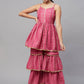 Myshka Pink Printed Sleeveless V Kurti Sharara Set | Swadesiicart