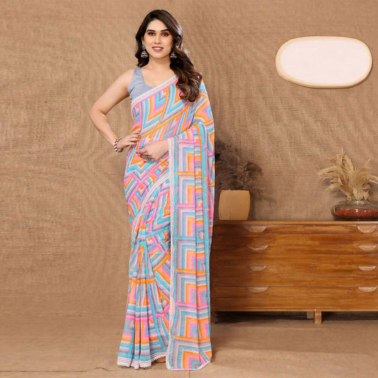 Women's Partywear Designer Grey Georgette Fancy Saree - Satrangi | Swadesiicart