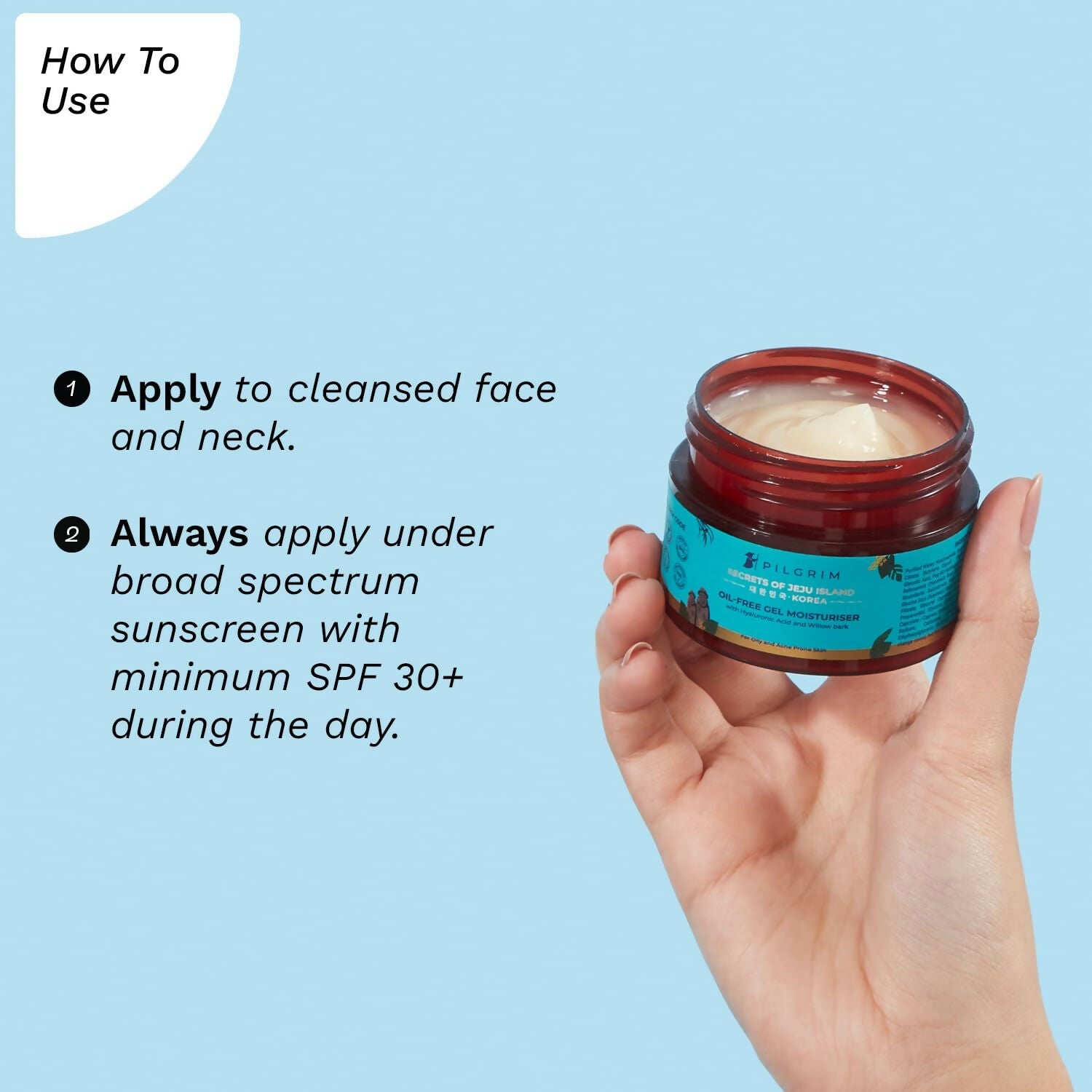 Pilgrim Korean Oil Free Gel Moisturizer with Hyaluronic Acid & Willow Bark Extracts, For Oily & Acne-Prone Skin - Korean Skin Care - Swadesiicart