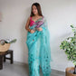 Vamsee Lime Green Organza Saree - Swadesiicart