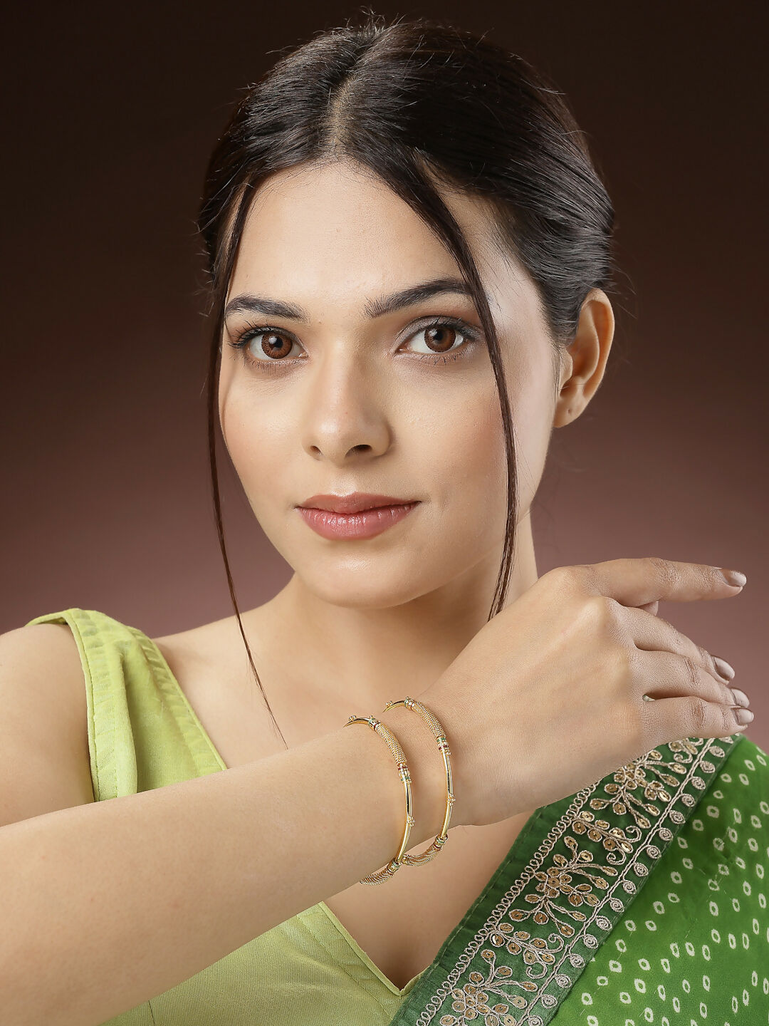 NVR Women's Set of 2 Gold-Polished Handcrafted Traditional Bangles - Swadesiicart