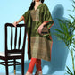 Ahalyaa Women Mehendi Poly Silk Gold Printed Kaftan Kurta | Swadesiicart